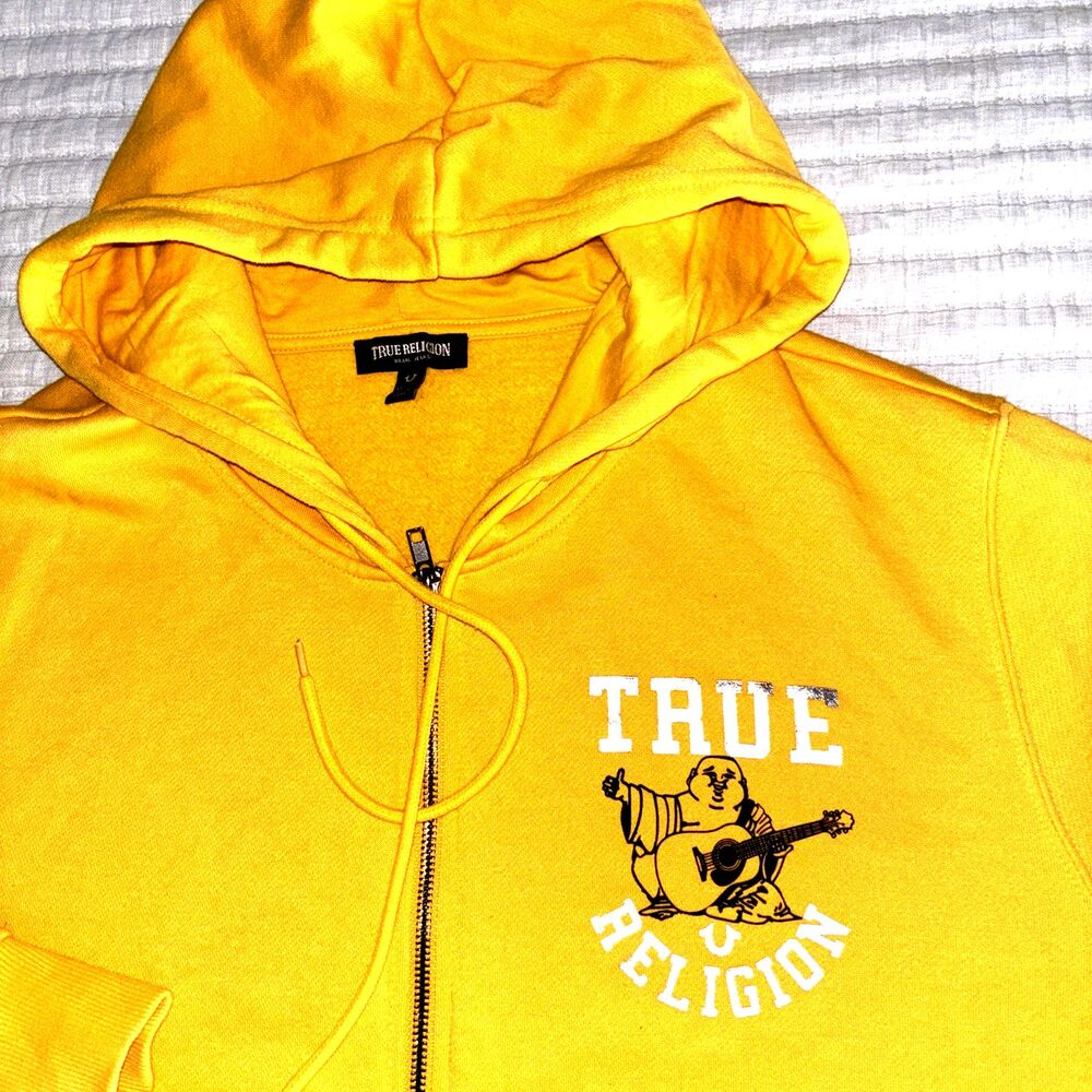 True Religion Buddha Graphic Print Fleece Unisex Hoodie Gold Coast Size 2XL - Picture 3 of 6